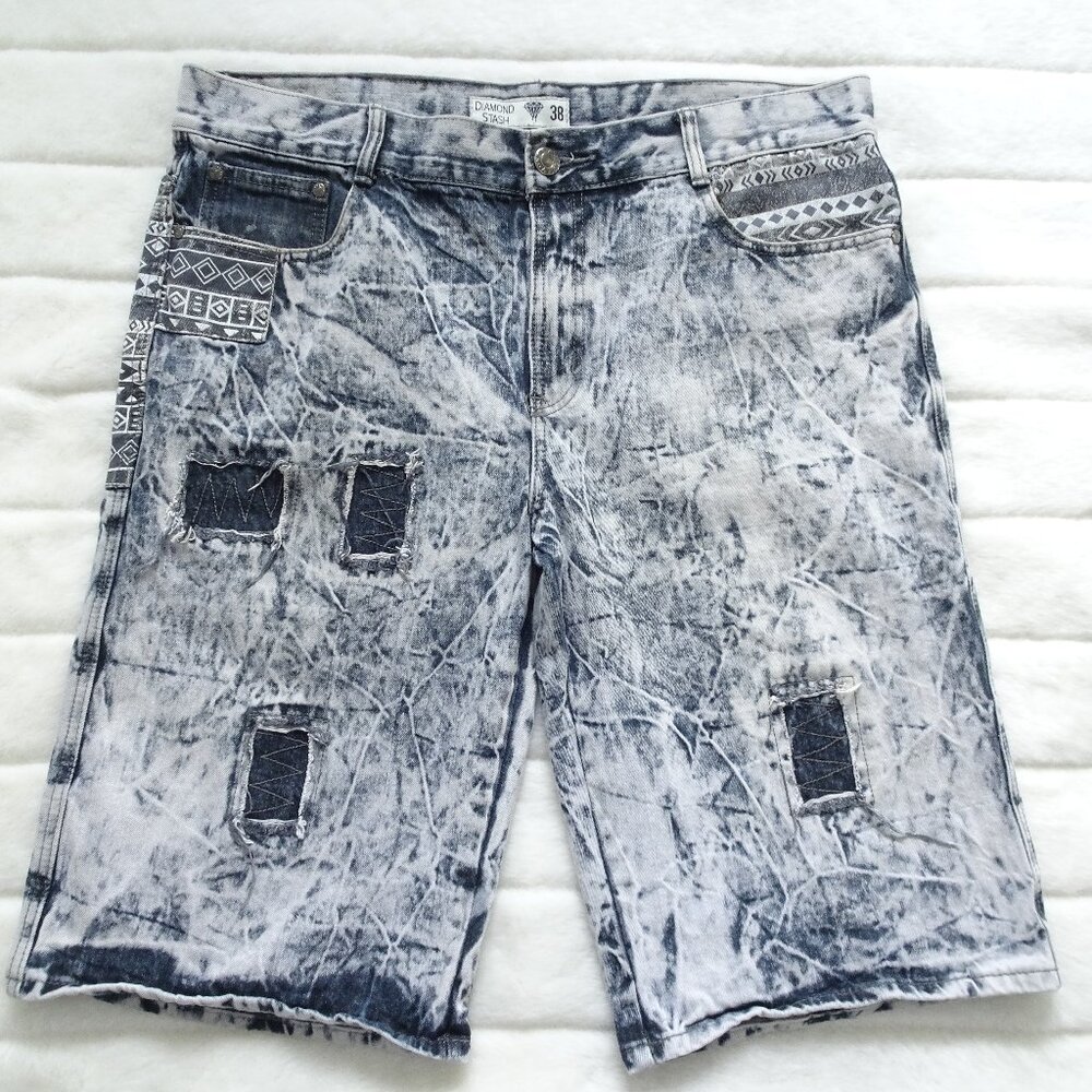 Diamond Stash Acid Wash Blue Men's Jean Shorts